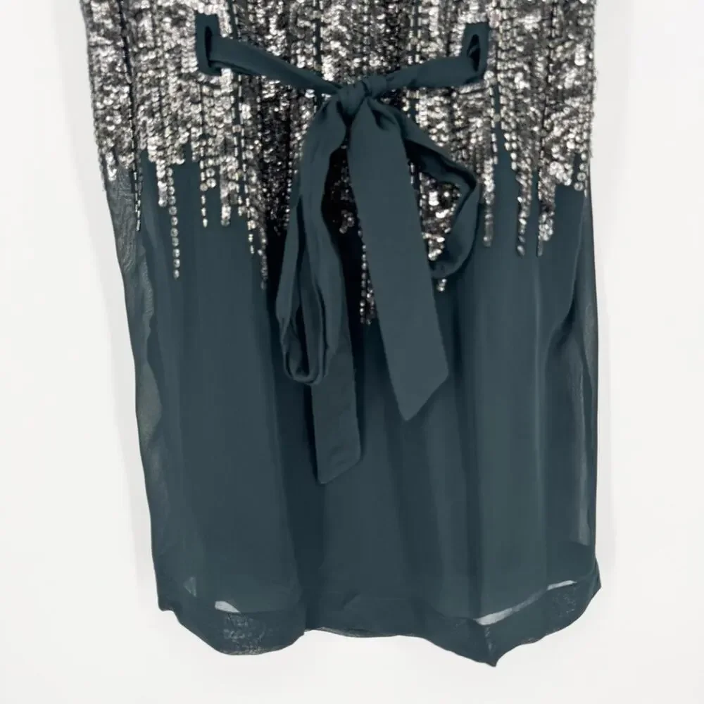 French Connection Emerald & Silver Simmons Sequin Dress Green Size 0 Cocktail